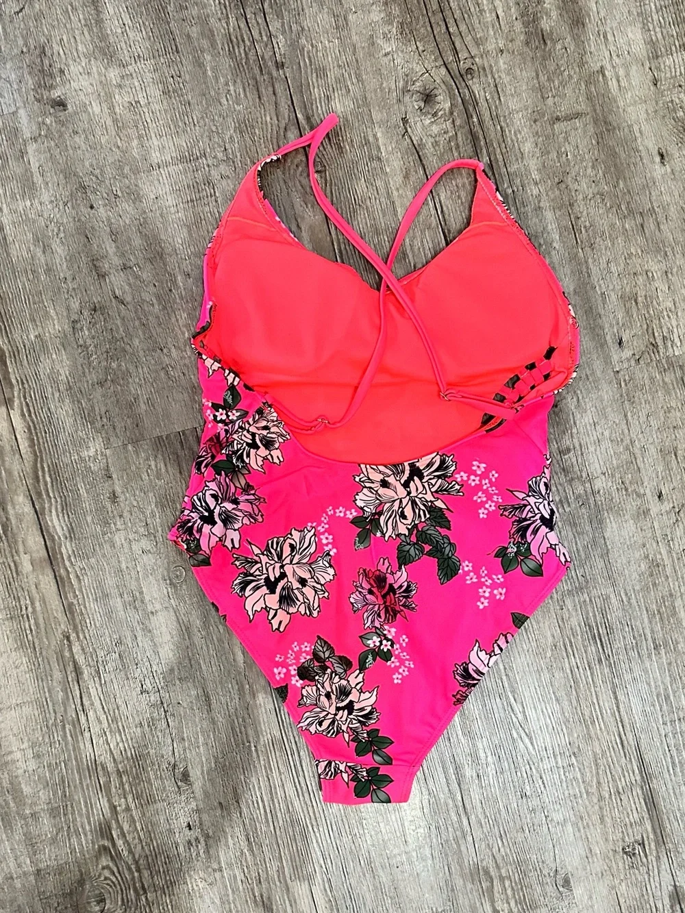 TiniBikini Hot Pink Floral One-Piece with Strappy Side Detail